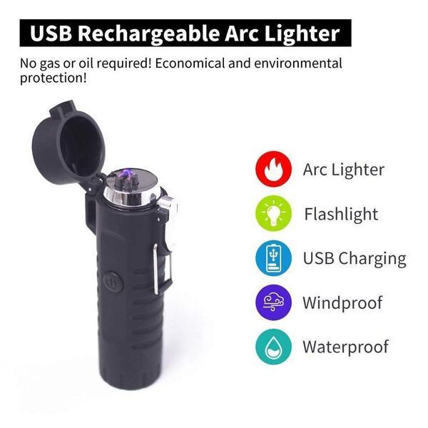 Запальничка електроімпульсна плазмова дугова з ліхтариком Lighter No1754 1754 фото