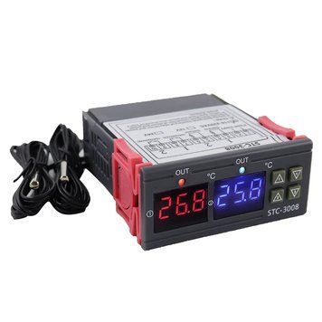 Цифровий терморегулятор STC-3008 двоканальний 220V 10A з датчиками (2337) 2337 фото
