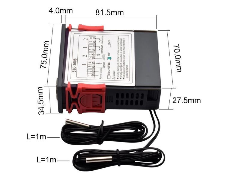 Цифровий терморегулятор STC-3008 двоканальний 220V 10A з датчиками (2337) 2337 фото
