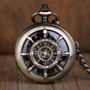 Механические карманные часы Skeleton с открывающейся крышкой бронзовые (1231) 1231 фото