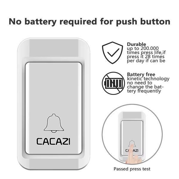 Беспроводной дверной звонок CACAZI 1 приемник 1 кнопка 220V (543) 543 фото